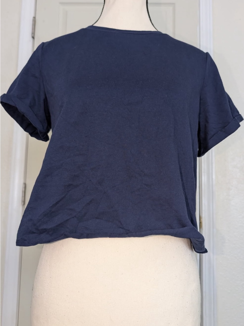 Relaxed Navy Crop Tee - Short Sleeve Casual Top